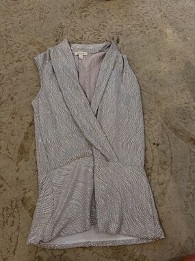 Boston Proper Silver Metallic Sleeveless Wrap Top
